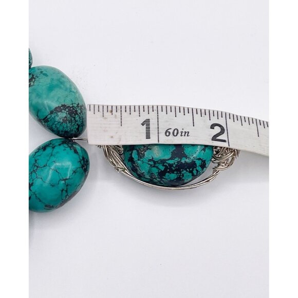 Handmade Sterling Silver Turquoise Statement Necklace Large Oval Gemstones 96g - Picture 5 of 13